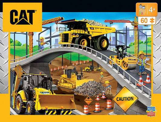 Caterpillar Construction Vehicles Under Bridge  Puzzle (60pc)