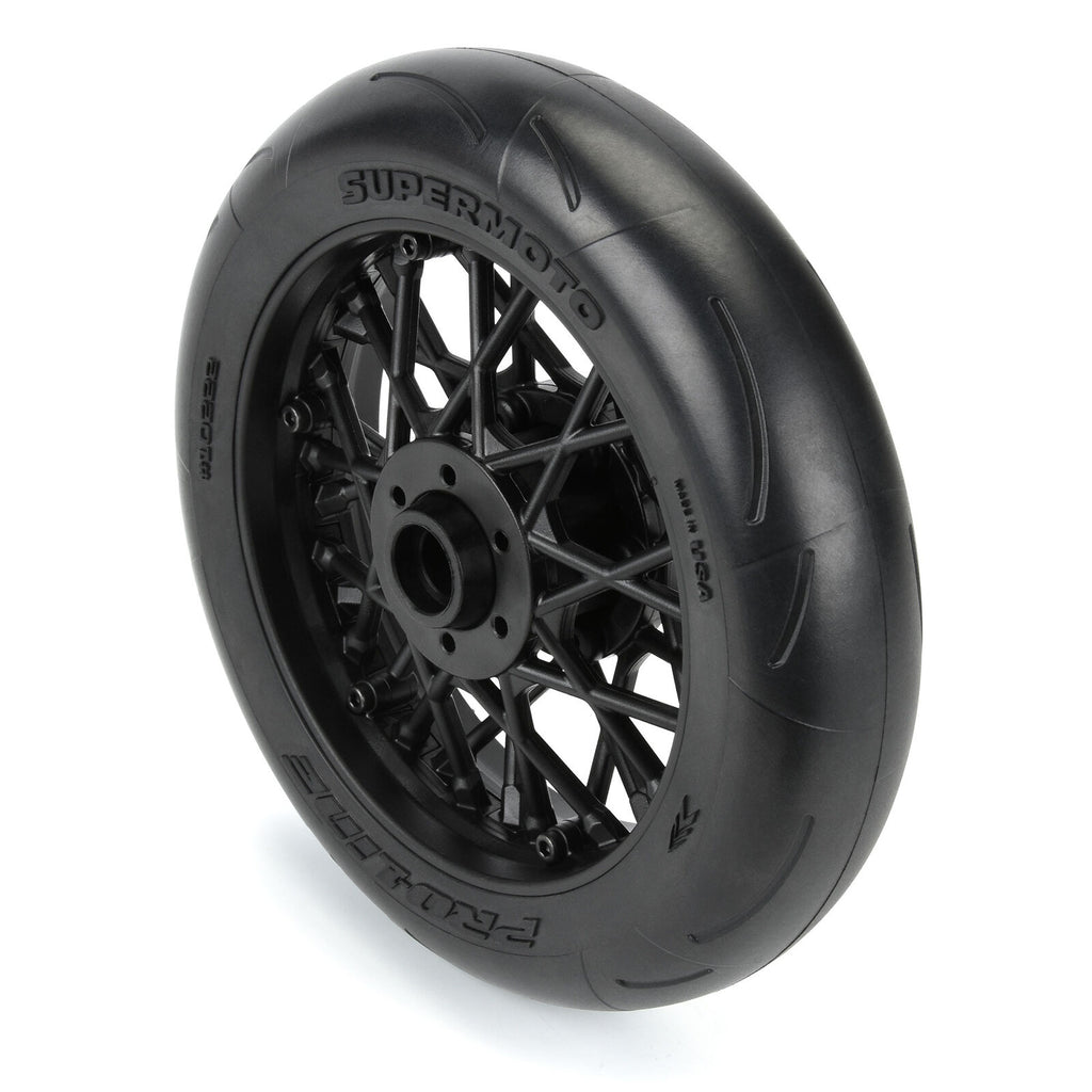 Pro-Line 1/4 Supermoto Front Tire, Mounted on Black Wheel for Promoto-MX (PRO1022210)