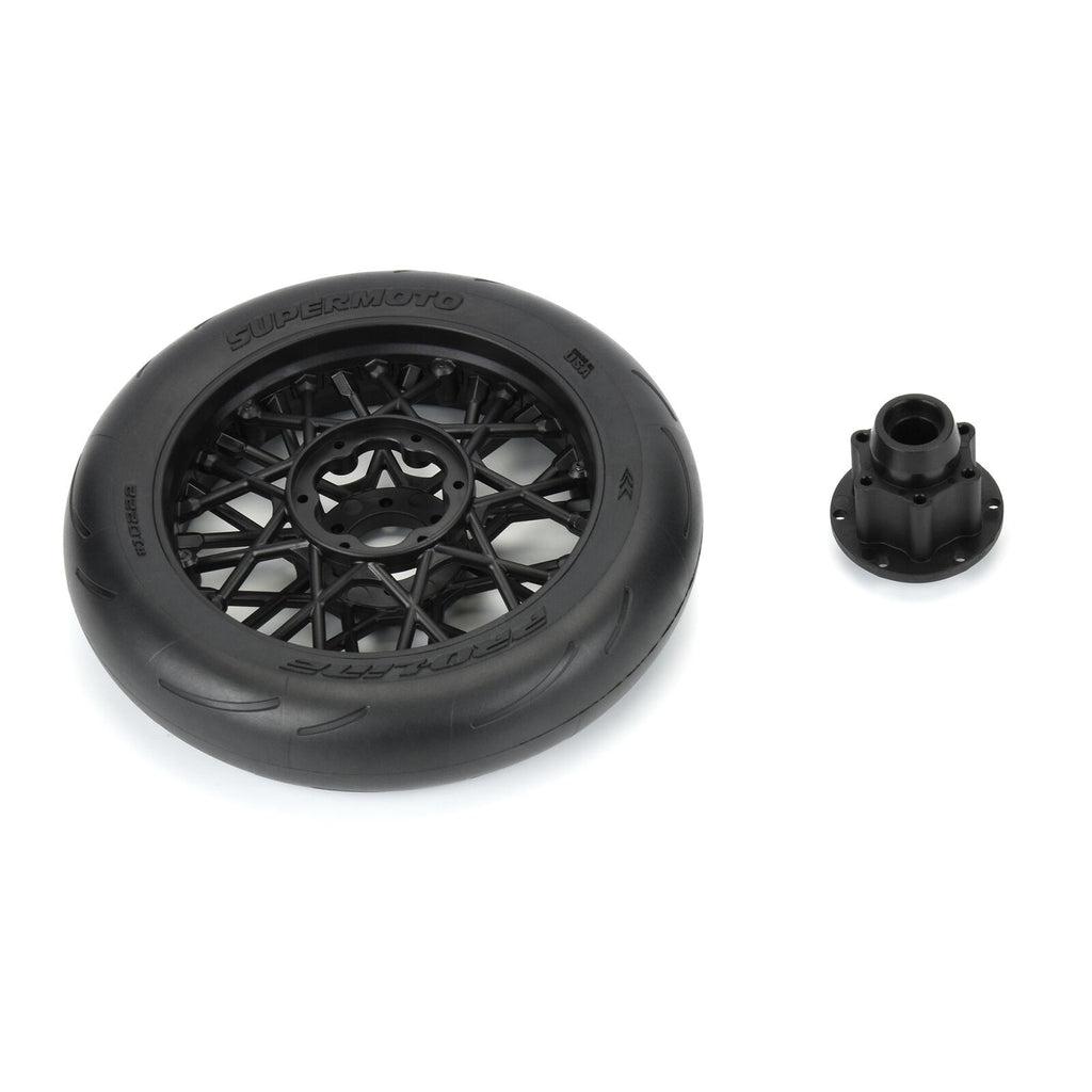 Pro-Line 1/4 Supermoto Front Tire, Mounted on Black Wheel for Promoto-MX (PRO1022210)