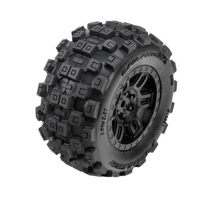 1/12 Badlands F/R Tires MTD 12mm Black Split Six (2) for ARRMA MINI KRATON