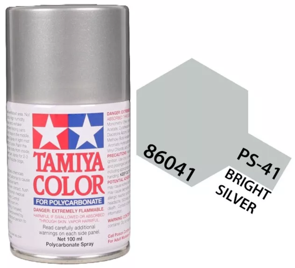 Tamiya PS-41 Bright Silver Polycarbonate Spray Paint, 100ml product photo
