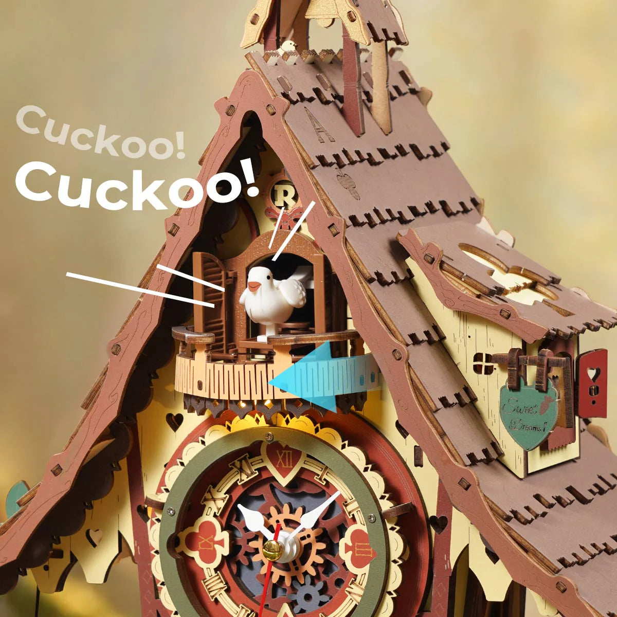 Cuckoo Clock, Natural Wood, Mechanical 3D Wooden Puzzle