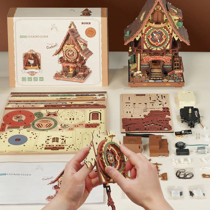 Cuckoo Clock, Natural Wood, Mechanical 3D Wooden Puzzle