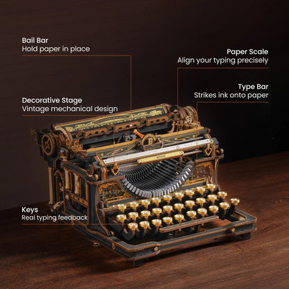 Mechanical Typewriter Wooden 3D Puzzle, Classic Version