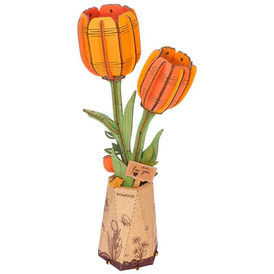 Orange Tulip - Wood Bloom Craft 3D Wooden Puzzle