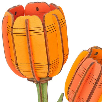 Orange Tulip - Wood Bloom Craft 3D Wooden Puzzle