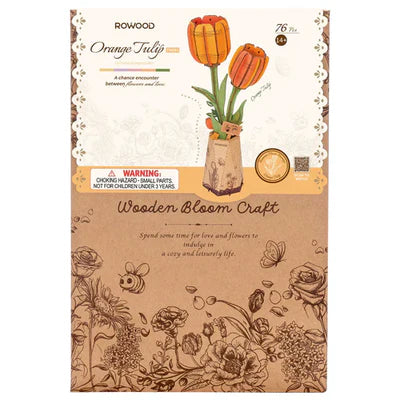 Orange Tulip - Wood Bloom Craft 3D Wooden Puzzle
