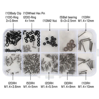 White Box w/M1.4 Screws M2 Nuts, Bearings, O-rings Screw Kit