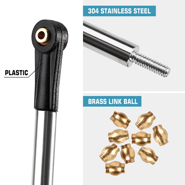 8pc Stainless Steel High Clearance 4 Link Set SCX24 Power Wagon: Silver