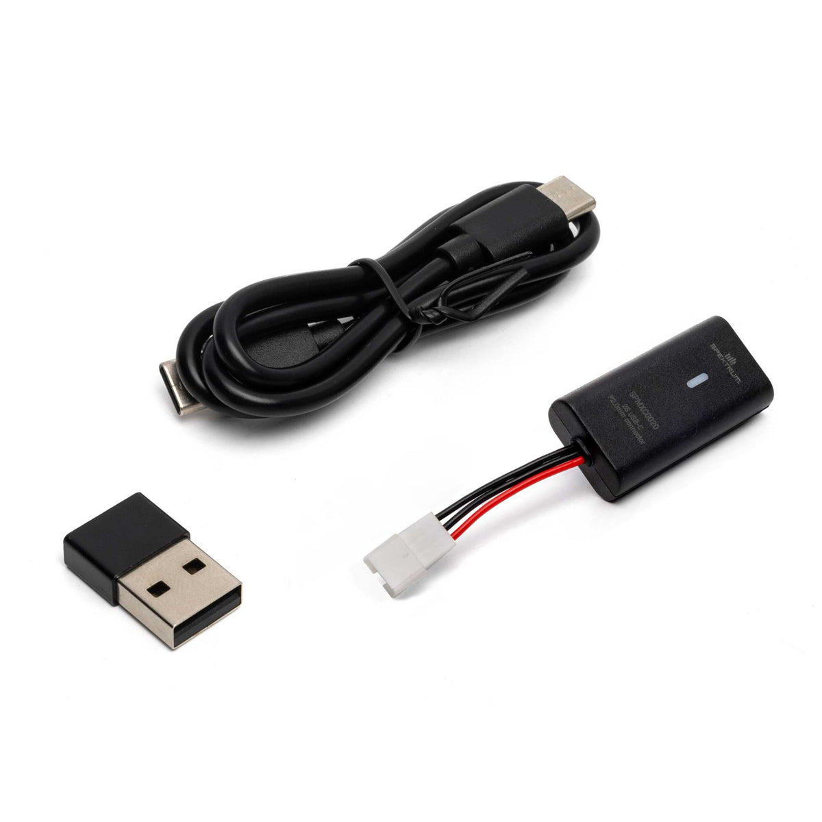 Spektrum 2S PH2.0 3-pin LiPo USB-C Charger SPMXC0020 with USB-C cable and USB-A adapter