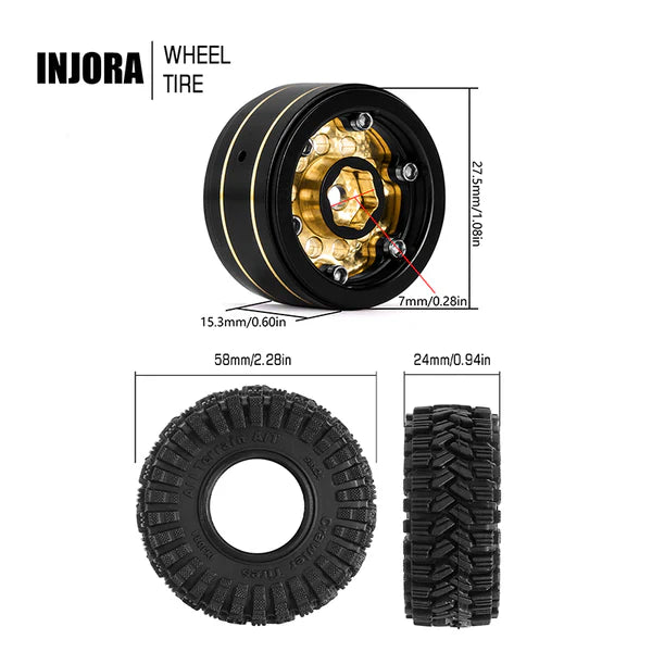 1.0" 58*24mm -2.65mm Offset Brass Wheel Set:  Black