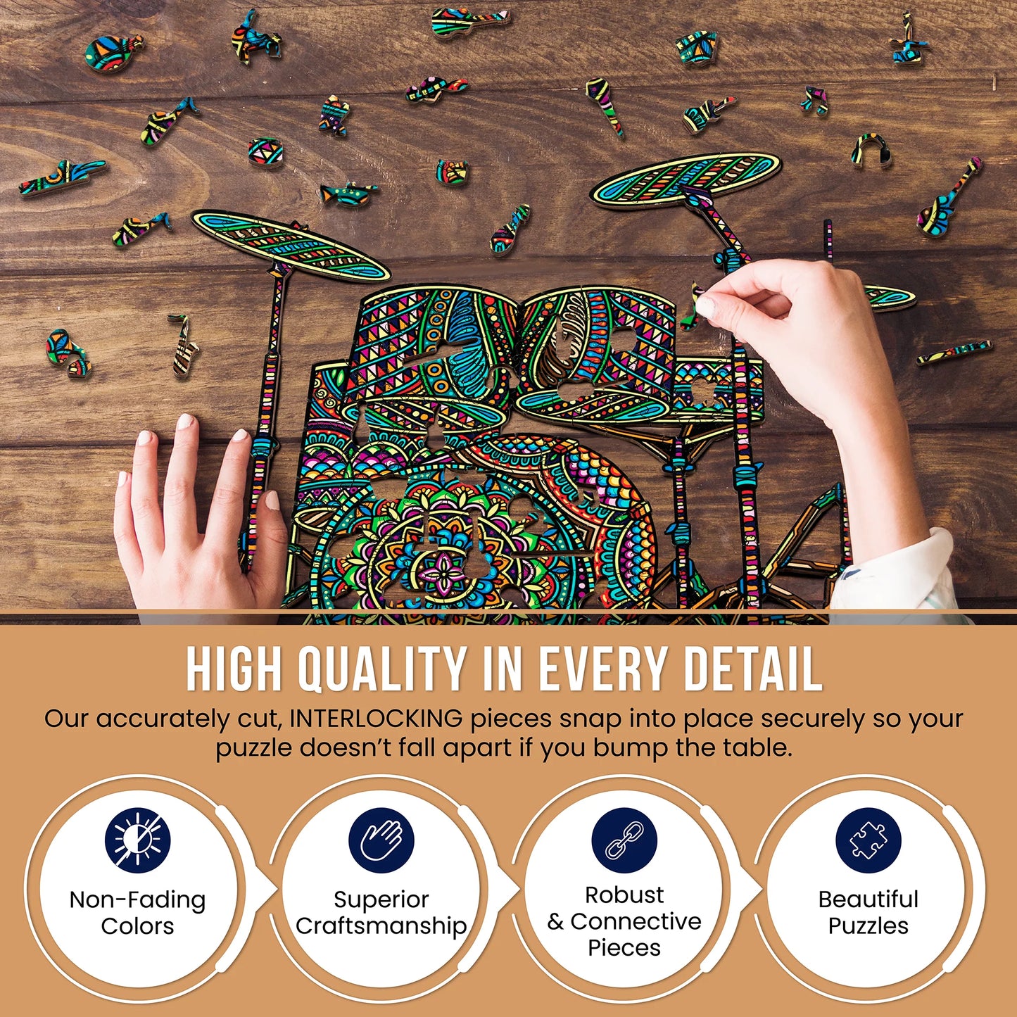 Colorful Drum Set Wooden Puzzle, 200 Pcs