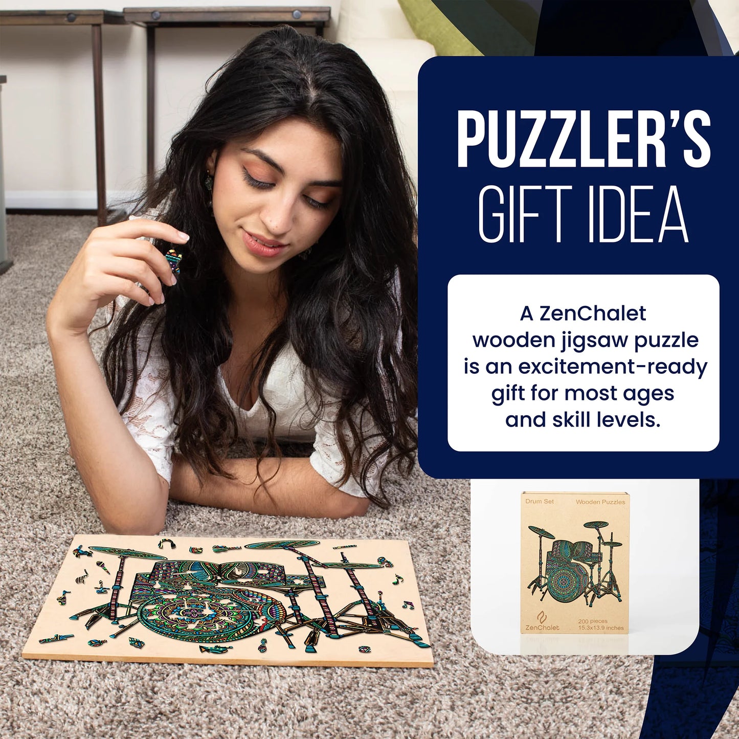 Colorful Drum Set Wooden Puzzle, 200 Pcs