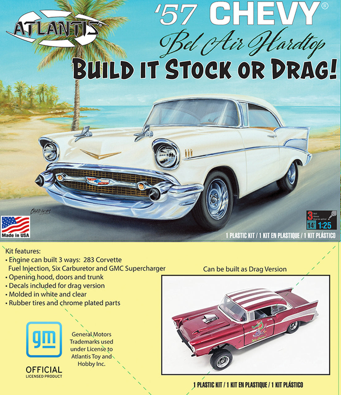 Atlantis 1/25 1957 Chevy Bel Air stock or drag plastic model kit, AANH1371