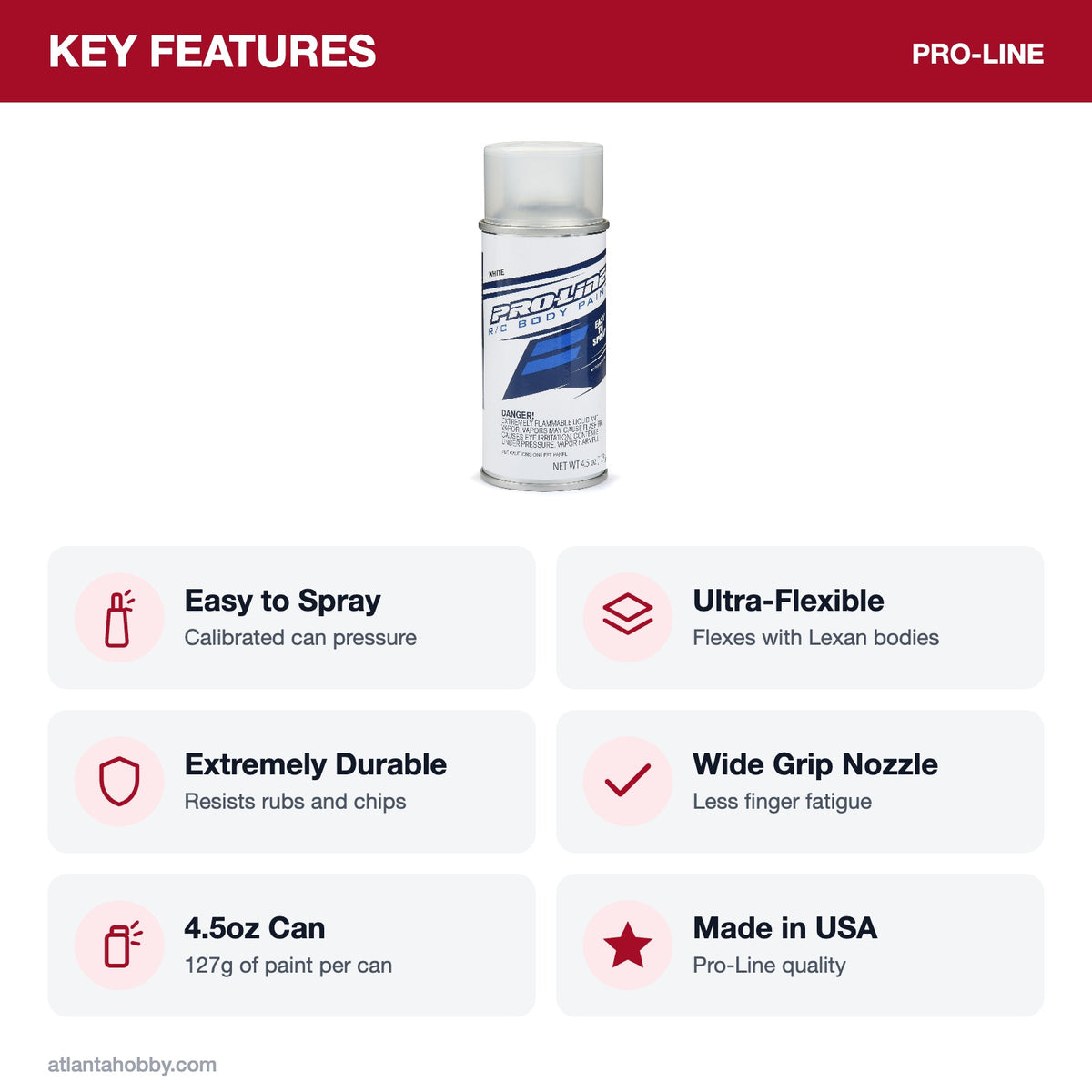 Pro-Line RC Body Spray Paint, White, 4.5oz key features