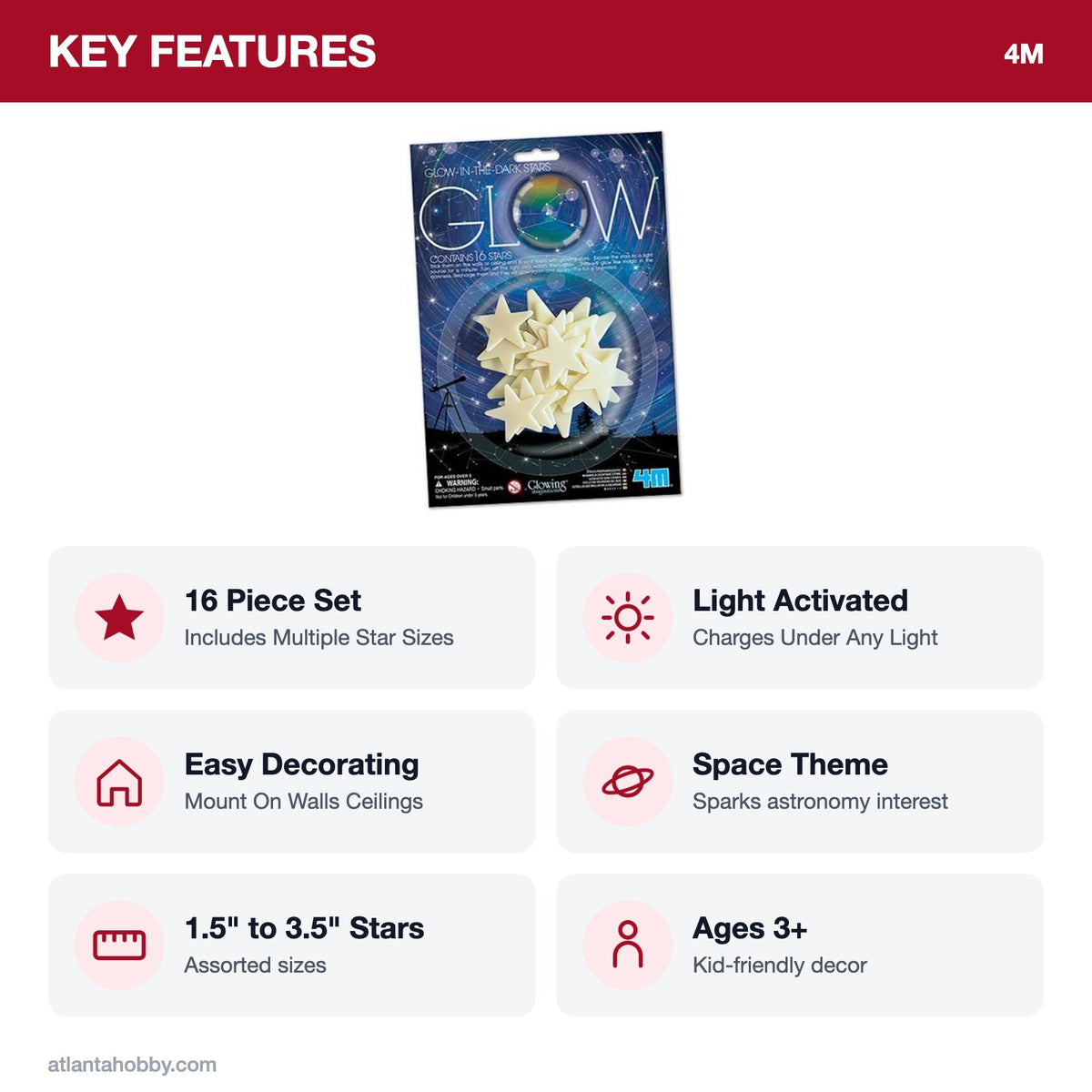 4M glow-in-the-dark stars key features