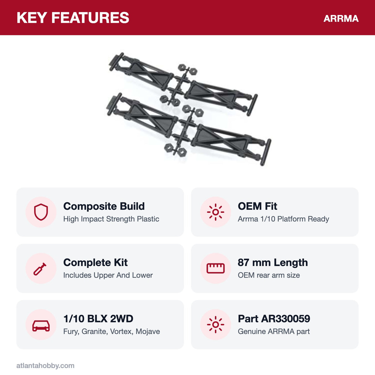 ARRMA rear suspension arm set key features