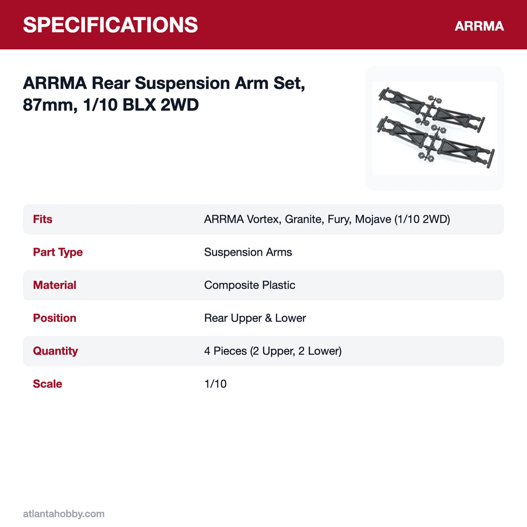 ARRMA rear suspension arm set specifications