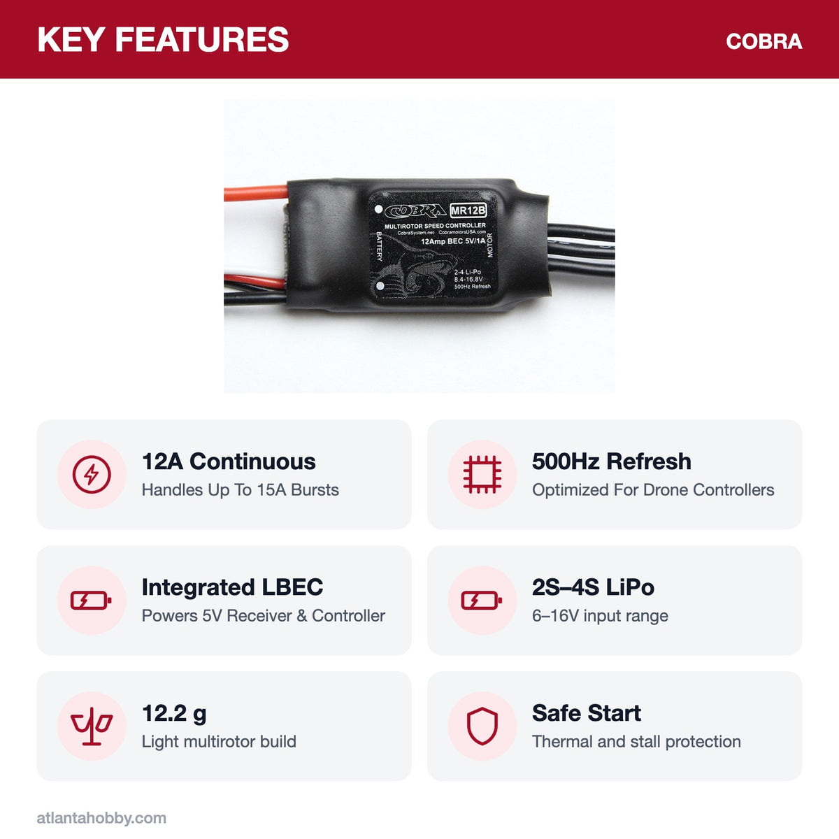 Cobra 12 Amp multirotor ESC key features