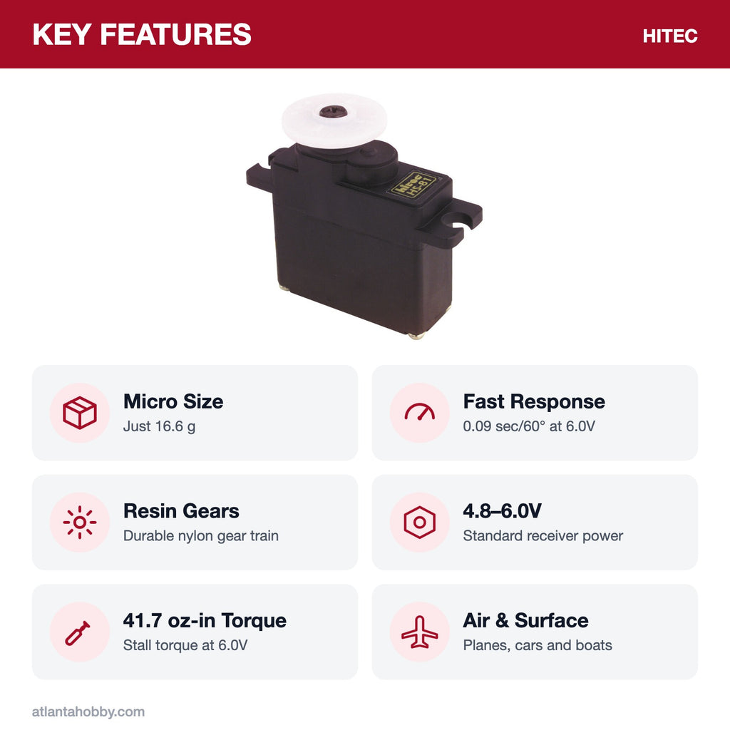 Hitec HS-81 Micro Analog Servo key features