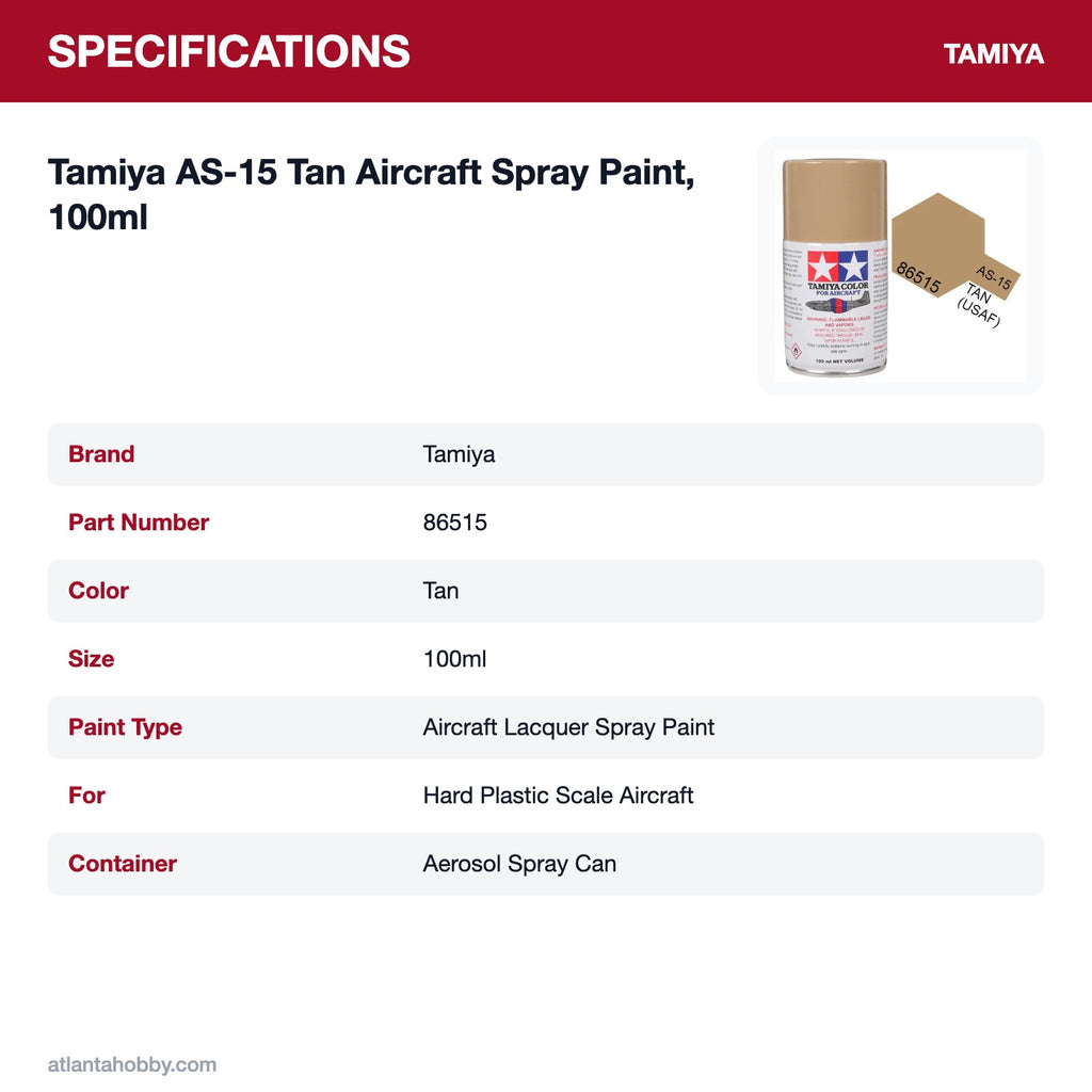 Tamiya AS-15 Tan Aircraft Spray Paint, 100ml specifications