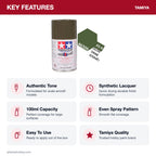 Tamiya AS-6 Olive Drab Aircraft Spray Paint, 100ml key features