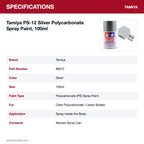 Tamiya PS-12 Silver Polycarbonate Spray Paint, 100ml specifications