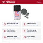 Tamiya PS-23 Gun Metal Polycarbonate Spray Paint, 100ml key features