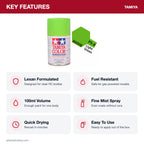 Tamiya PS-8 Light Green Polycarbonate Spray Paint, 100ml key features