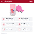 Tamiya PS-11 Pink Polycarbonate Spray Paint, 100ml key features