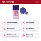 Tamiya PS-18 Metallic Purple Polycarbonate Spray Paint, 100ml key features