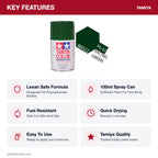 Tamiya PS-22 Racing Green Polycarbonate Spray Paint, 100ml key features