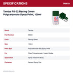 Tamiya PS-22 Racing Green Polycarbonate Spray Paint, 100ml specifications