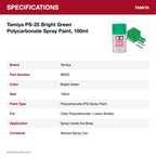 Tamiya PS-25 Bright Green Polycarbonate Spray Paint, 100ml specifications