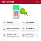 Tamiya PS-28 Fluorescent Green Polycarbonate Spray Paint, 100ml key features