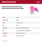 Tamiya PS-29 Fluorescent Pink Polycarbonate Spray Paint, 100ml specifications
