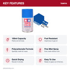 Tamiya PS-30 Brilliant Blue Polycarbonate Spray Paint, 100ml key features