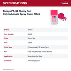 Tamiya PS-33 Cherry Red Polycarbonate Spray Paint, 100ml specifications