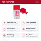 Tamiya PS-37 Translucent Red Polycarbonate Spray Paint, 100ml key features