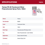 Tamiya PS-36 Translucent Silver Polycarbonate Spray Paint, 100ml specifications