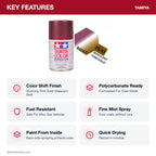 Tamiya PS-47 Pink/Gold Iridescent Polycarbonate Spray Paint, 100ml key features