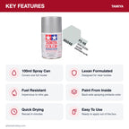 Tamiya PS-48 Metallic Silver Polycarbonate Spray Paint, 100ml key features