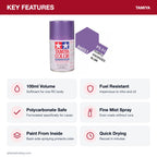 Tamiya PS-51 Purple Anodized Aluminum Polycarbonate Spray Paint, 100ml key features