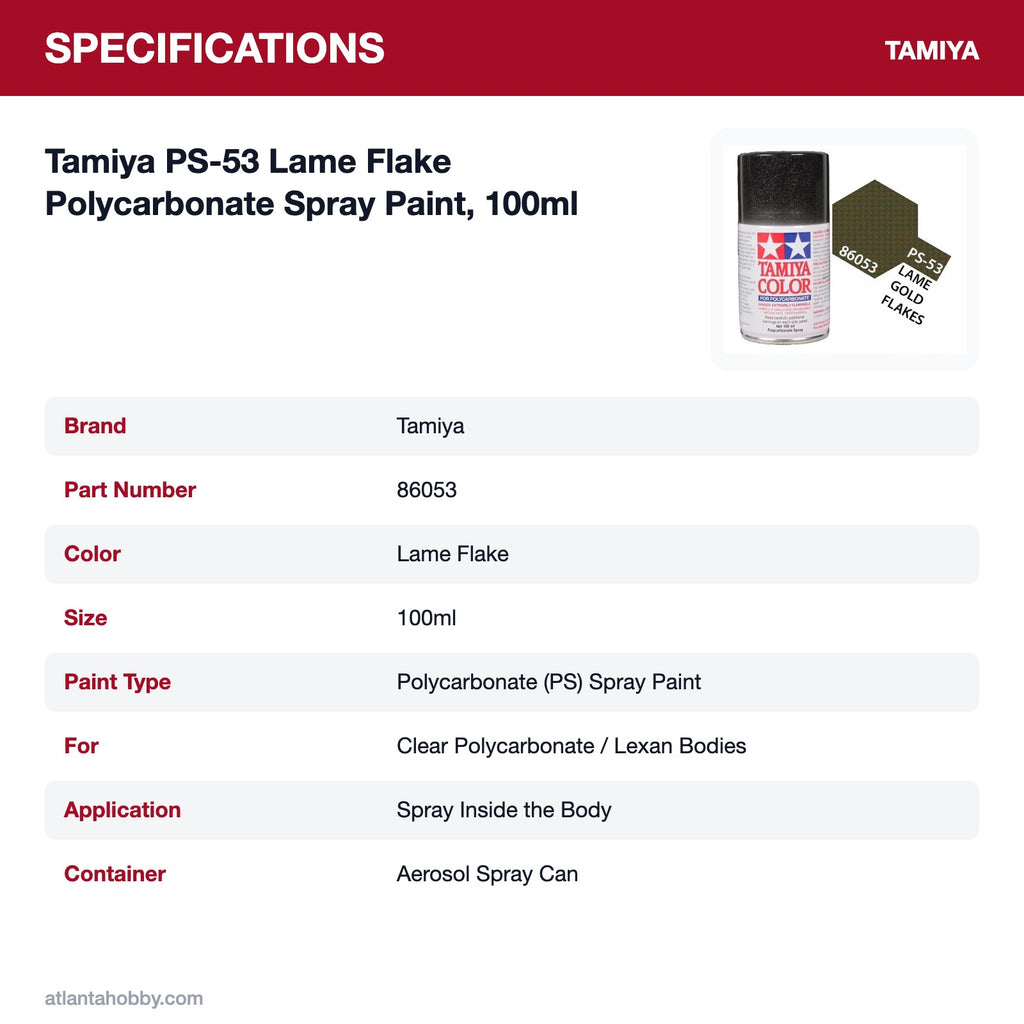Tamiya PS-53 Lame Flake Polycarbonate Spray Paint, 100ml specifications