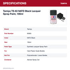 Tamiya TS-63 NATO Black Lacquer Spray Paint, 100ml specifications