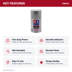 Tamiya Surface Primer, Gray, 100ml Spray Can key features