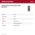 Tamiya Surface Primer, Gray, 100ml Spray Can specifications