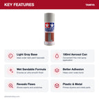 Tamiya Surface Primer L, Gray, 180ml Spray Can key features