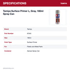 Tamiya Surface Primer L, Gray, 180ml Spray Can specifications