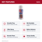 Tamiya Surface Primer L, White, 180ml Spray Can key features
